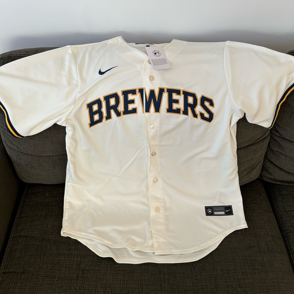 Nike Milwaukee Brewers Baseball MLB Cream Jersey Men’s Size: Large